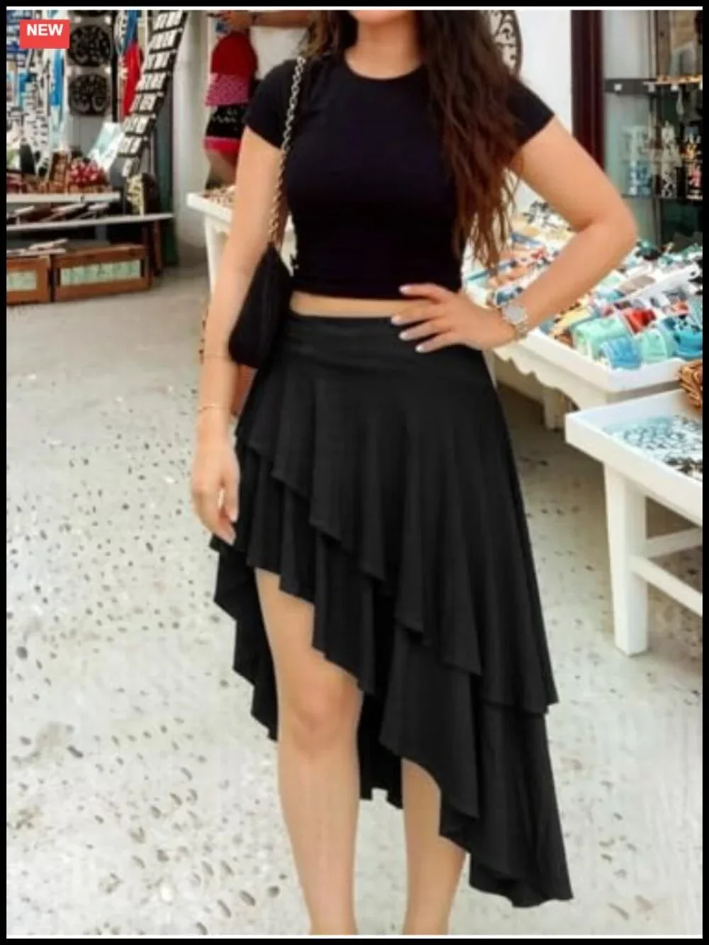 High Waist Ruffle Flowy Asymmetrical Split Midi Skirt